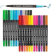 FIXSMITH Dual Brush Marker Pens - 24 Colored Art Markers, Fine Point & Brush Tip Water Based Mark...