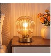 Elenhome Amber Touch Glass Table Lamp, 3-Way Dimmable Bedside Lamp, Vintage Mid-Century Modern Sm...