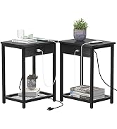 Nightstand with Charging Station Set of 2 Side End Table with USB Ports and Power Outlets 2-Tier ...