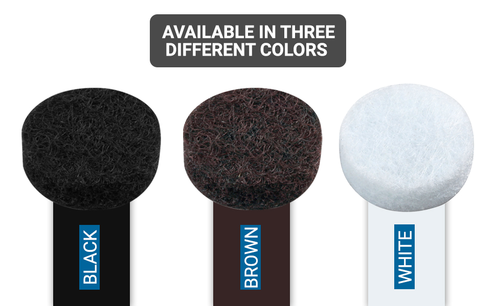 Round Self-Adhesive Furniture Felt Pads 3/8" Diameter, 1/8" in Height in White, Brown or Black Color