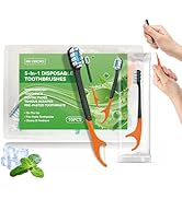 RR ORCRO 5-in-1 Disposable Toothbrush with Pre-Pasted Toothpaste - Mini Travel Toothbrush Deep Cl...