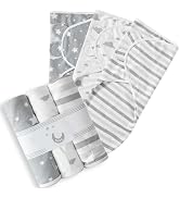 MOONLIGHT20015 Baby Swaddle Blanket 0-3 Months, Pack of 3-100% Cotton, Easy-Change Wrap for Newbo...