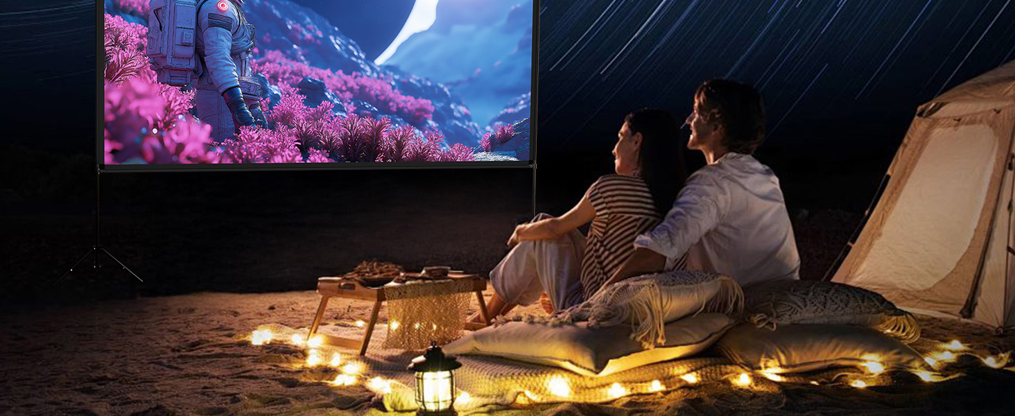 Projector Screen with Stand 120 Inch, 16:9 4K HD Portable Projector Screen Indoor Outdoor