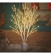 CAMANTU Lighted White Birch Branches with Timer 33IN 180 LED Twig Birch Branches for Vase Chriatm...