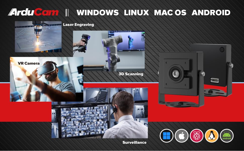 Arducam 12MP 4K@25fps USB Camera Module with Wide Angle M12 Lens