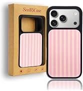 SenRiCase Cute Striped Phone Case for iPhone 17 Pro Max, Pink | Glossy Glass Panel | Silicone Bum...