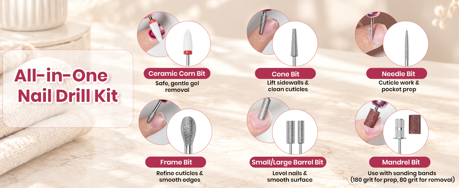 Beetles Cordless Nail Drill, 7 Bits Electric Nail File 5 Speeds LED Display,Rechargeable Nail Drill