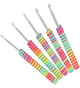 5 Sizes Crochet Hooks for Beginners 3.5mm(E)-6.0mm(J), Gradient Rainbow Ergonomic Grip for Arthri...