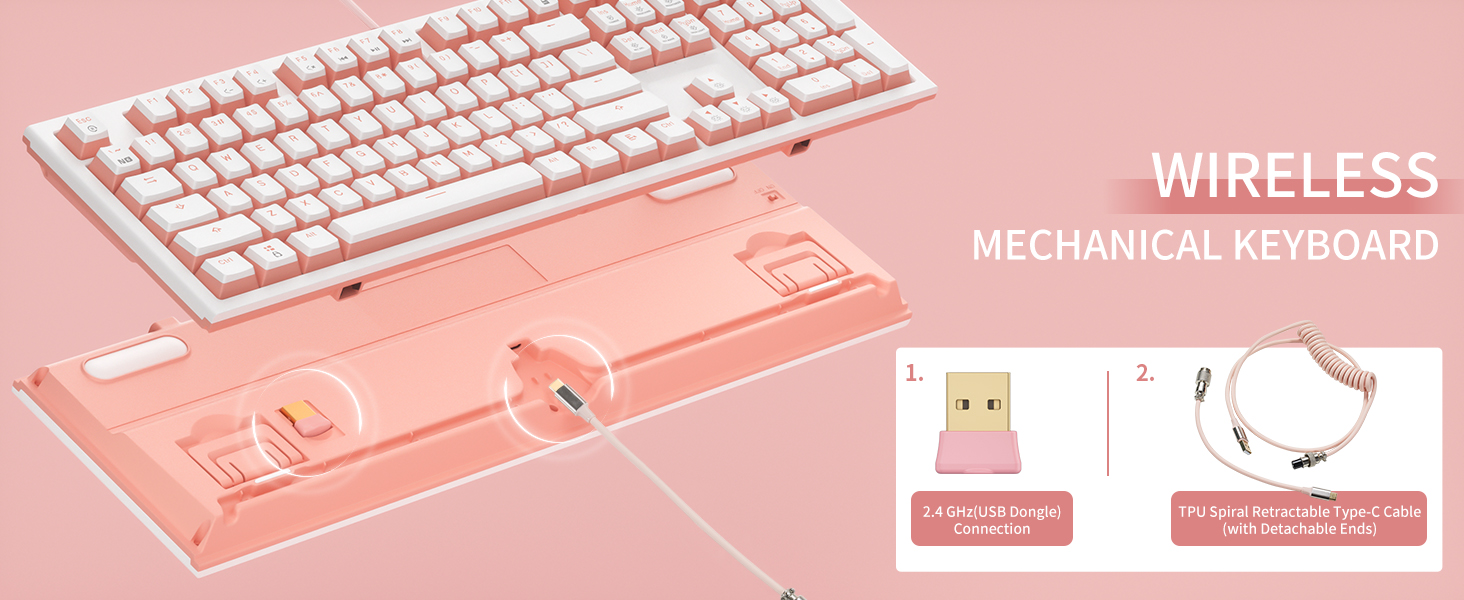 Wireless Mechanical Keyboard, RGB Hot Swappable Customizable Backlit Gaming Keyboard