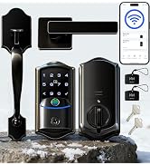 Veise VE027-H Wi-Fi Smart Lock for Front Door with Handle Set, Matte Black | Remote App & Voice C...