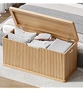 Akxomel Fluted Storage Chest with 2 Safety Hinges, 37.4" Wooden Storage Trunk, Natural Entryway B...