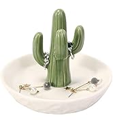 HOME SMILE Ceramic Cactus Ring Holder with Derorative White Dish for Jewelry,Christmas Birthday G...