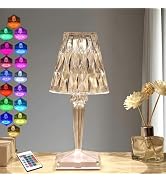 Crystal Table Lamp Touch Light, LED Night Lights USB rechargeable Cordless Lamp with 16 Color Rem...