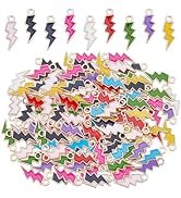 DICOSMETIC 100Pcs 10 Colors Flash Charms Alloy Enamel Lightning Bolt Charm Golden Thunder Pendant...