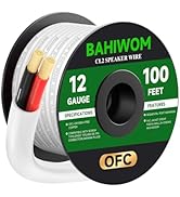 BAHIWOM 12 Gauge 100FT Speaker Wire OFC CL2 Rated Speaker Cable Polarity Mark 2 Conductors for In...