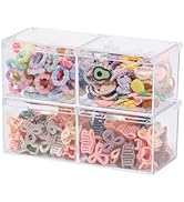 FABROK 2 Pack Small Hair Ties Organizer Box for Girls, Plastic 2 Compartment Hair Accessories Sto...