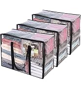 Vieshful 3 Pack Clear Clothes Storage Bag, 40L Plastic Blanket Storage Bag with Zipper, Foldable ...