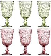 SOUJOY Set of 6 Vintage Glass Goblet, Colored Wine Glasses 10oz, Handmade Pressed Water Drinking ...