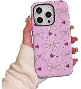 EYZUTAK Case for iPhone 16 Pro Max, Cute Pink Heart Bow Phone Case Glossy Trendy Aesthetic Patter...