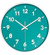 JENLYSTIME 12 Inch Modern Indoor Outdoor Wall Clock,Round Bright Colorful Dial,Non Ticking Silent...