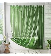 AmazerBath Hookless Shower Curtain Liner, No Hook Soft Clear Green Heavy Duty Shower Curtain and ...