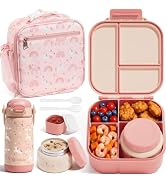 Fimibuke kids Bento Lunch Box w/Insulated Water bottle, Lunch Bag & Thermo | Leak Proof 3-4 Compa...