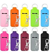Krijuess 10Pcs Chapstick Holder Key Chain Lipstick Holder with 10Pcs Keychains,Portable Lip Balm ...