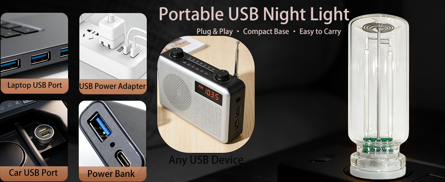 Portable USB night light for laptop, car and power bank