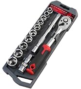 13-Piece 3/8" Drive Socket Set, Metric (8mm-21mm), 72-Tooth Quick-Release Ratchet Wrench with 4-I...
