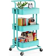 Pipishell 3 Tier Mesh Utility Cart, Rolling Metal Organization Cart with Handle and Lockable Whee...
