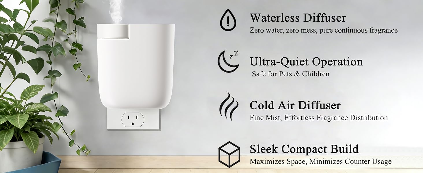 Waterless Diffuser for Essential Oil, Plug in Wall Scent Diffuser for Home
