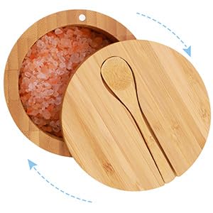 bamboo salt box with magnetic swivel lid