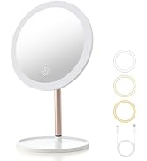 YEAKE Lighted Makeup Mirror,8.5" Large Rechargeable Vanity Mirror with 3 Color Lights,Dimmable To...