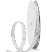 HimBen Glitter Metallic Silver Ribbon 3/8 inch 50 Yards, Sparkly Fabric Ribbon for Gift Wrapping,...