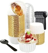 50 Pack Jumbo Cupcake Cups With Lids ,LNYZQUS 5.5 Oz Foil Cupcake Muffin Liners,Disposable Rameki...