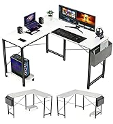 SageNest L-Shaped Home Office Computer Desk, Gaming Desk with CPU Stand Shelf and Hanging Storage...