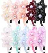 XIMA Girls Pearl Flower Headbands, Soft Mesh Lace Floral Hair Hoop with Rhinestone, Non-Slip Prin...