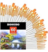 BOSOBO Paint Brushes Set, 6 Pack 60 Pcs Round Pointed Tip Paintbrushes Nylon Hair Artist Acrylic ...