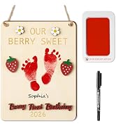 R HORSE Baby's 3D Berry First Birthday DIY Footprint or Handprint Hanging Sign, Strawberry Wooden...
