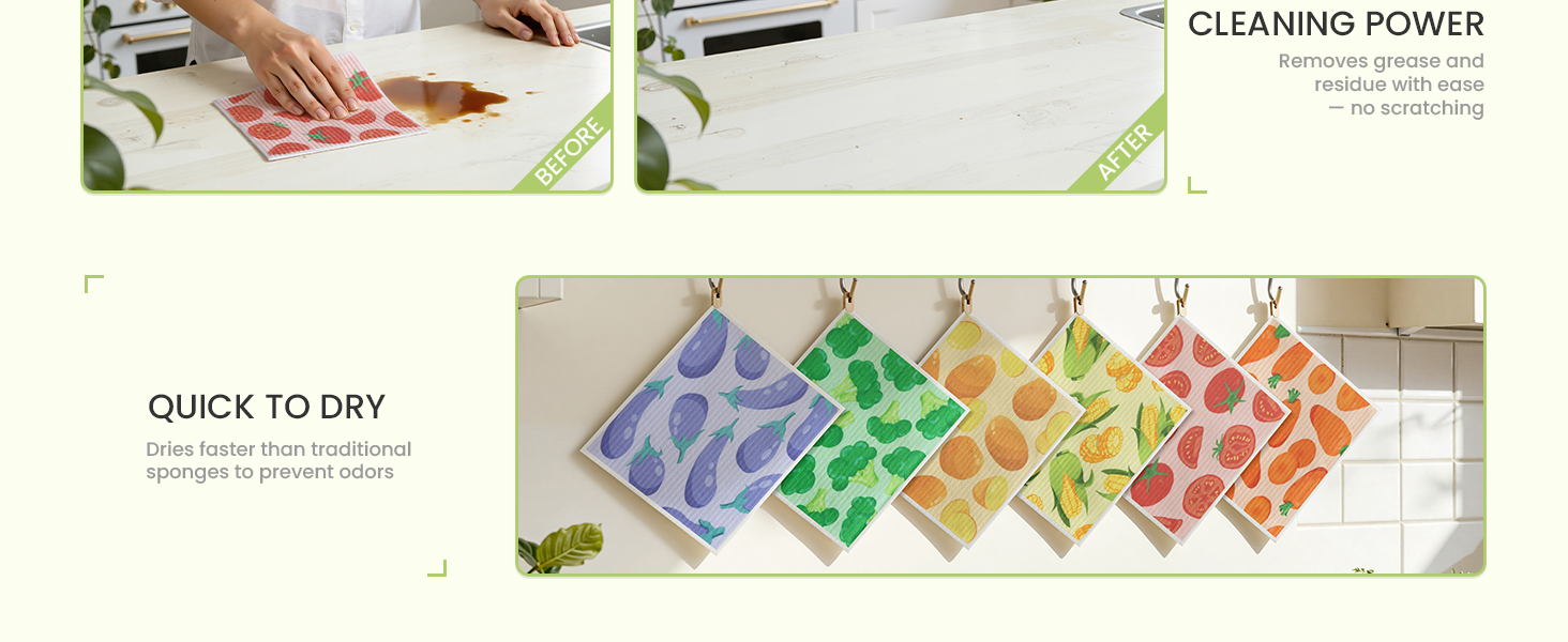 QUICK TO DRY Dries faster than traditional sponges to prevent odors