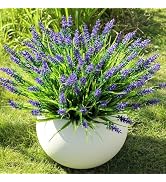 AmberFun 16 Bundles Artificial Plants Outdoor, UV Resistant Fake Lavender & Monkey Grass, Realist...