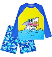 Boys Two Piece Rash Guard Swimsuits Sets Kids Long Sleeve Sunsuit Swimwear Sets