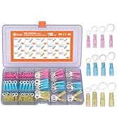 Filluck 112Pcs Marine Grade Heat Shrink Ring Connectors Kit #10,1/4",5/16",3/8", Thickened Tinned...