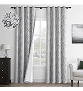 Guken Blackout Curtains for Bedroom Black Damask Floral Patterned Printed Curtains for Living Roo...