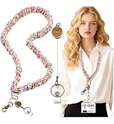 Scrunchie Lanyard Teacher for Id Badges Keys with Retractable Badge Reel Cute Teacher Lanyard for...
