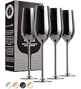 Gusto Nostro Stainless Steel Black Champagne Flutes Set of 4 - Unique, Unbreakable, Colorful Meta...