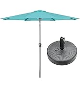 HealSmart 9' Patio Table Umbrella with Button Tilt, 8 Sturdy Ribs, 50lbs Base Stand Included, for...