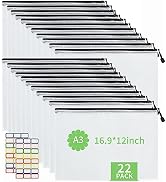 Vuzvuv 22Pcs A3 Size-16.9"x 12" Large Mesh Zipper Pouch with Label Sticker, Plastic Document Mesh...