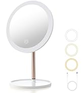 YEAKE Lighted Makeup Mirror,8.5" Large Rechargeable Vanity Mirror with 3 Color Lights,Dimmable To...