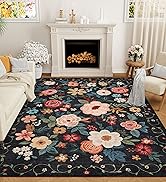 DUKINO 5x7 Area Rug, Floral Design, Lightweight Non Slip Washable, Indoor Low Pile & Non-Shedding...
